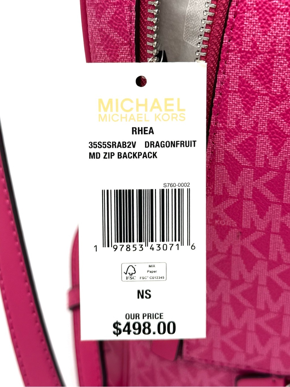 Michael Kors Medium Rhea Zip Backpack - Dragonfruit - Picture 9 of 9